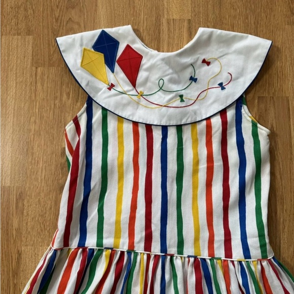Ashton Connor Vintage Kite Appliqué Rainbow Striped Bib Dress Sz 10 USA made - Picture 2 of 6